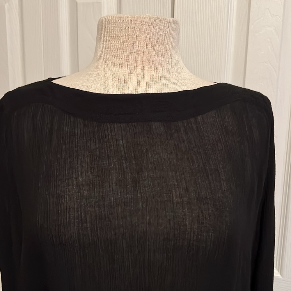 Black Pullover Adini Boat Neckline Batwing Sleeves Vintage Top Size P/Small